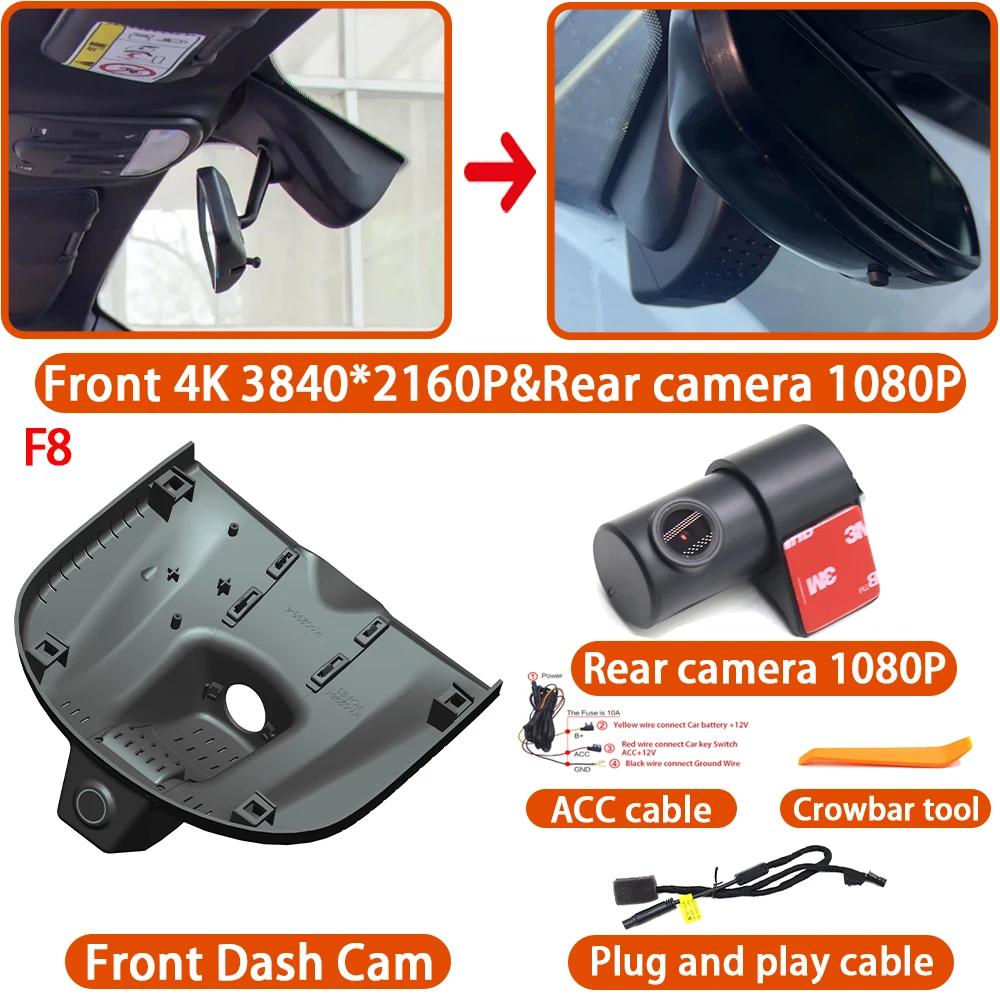 Videorecorder 4K DVR Dashcam Wifi Camera 170° voor Ferrari 296 488 458 F8 Italia Speciale Spider Roma SF90 Stradale °   Groothoek