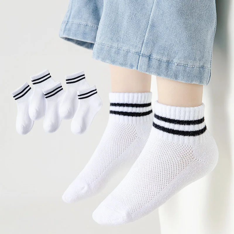 

5 Pairs/Lot Summer New Children's Socks Cotton Girl Boy Baby Fashion Black White Gray Pink For 1-12 Year Kids Teen Student Socks