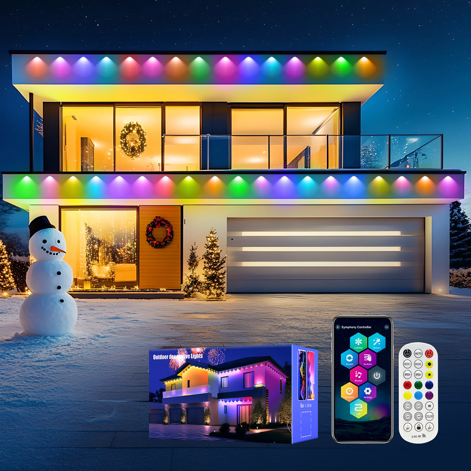 

100 Ft RGB+IC Smart Outdoor Light,App/Remote Control,IP65 Waterproof,Suitable for Christmas,Holidays,Daily Decorations