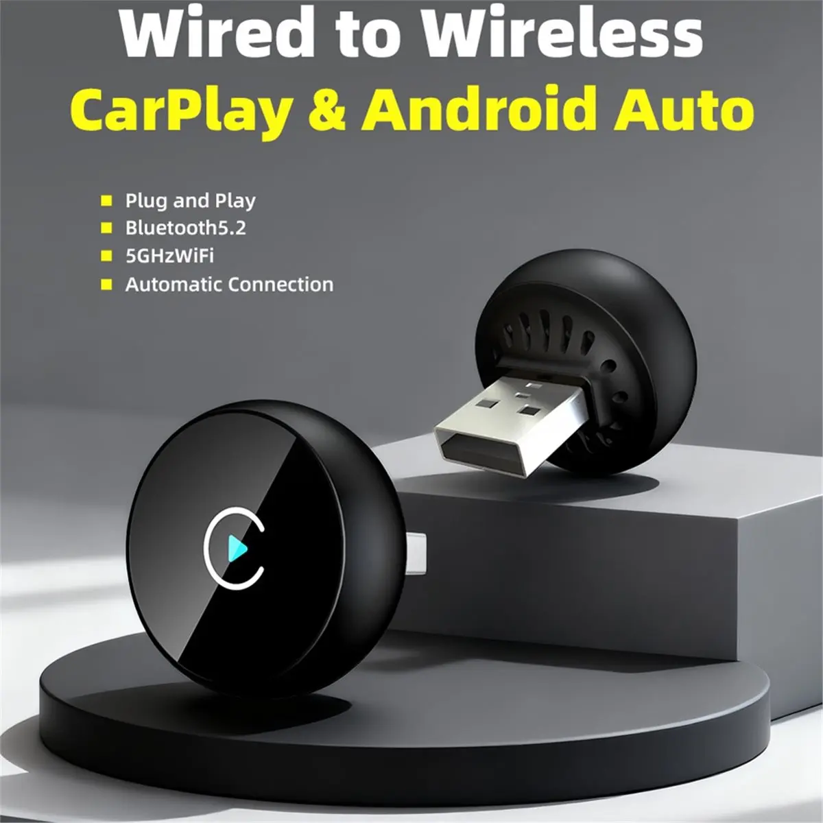 RECOMENDAR】Wireless Carplay Adapter Smart AI Box 2in1 CarPlay/Android Auto BT5.2 USB Dongle CarPlay Wired to Wireless CarPlay