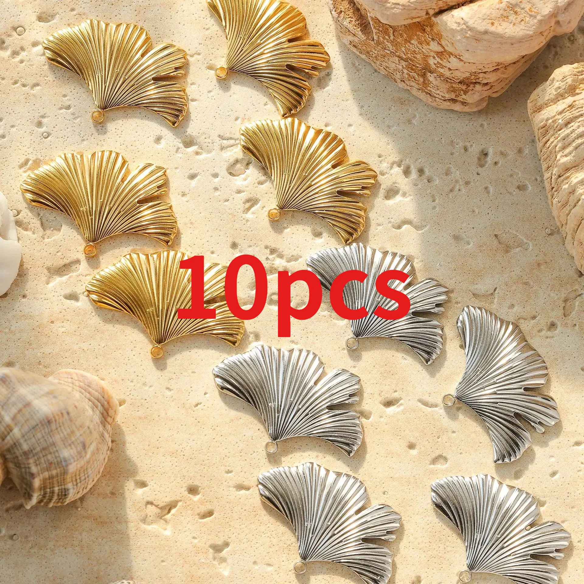 

10pcs Stainless Steel Ginkgo Leaf Single Hole Gold Plated Charms Pendant for Earring Necklace Diy Jewelry Accessories
