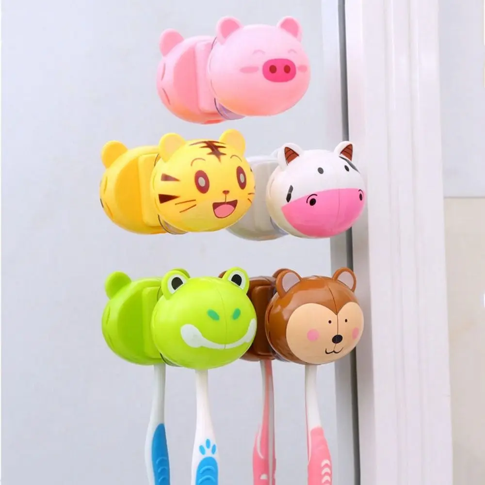 

Cute Various Cartoon Animal Head Toothbrush Holders With Wall Suction Cups Creative Toothbrush Holders Punch Free Storage Rack