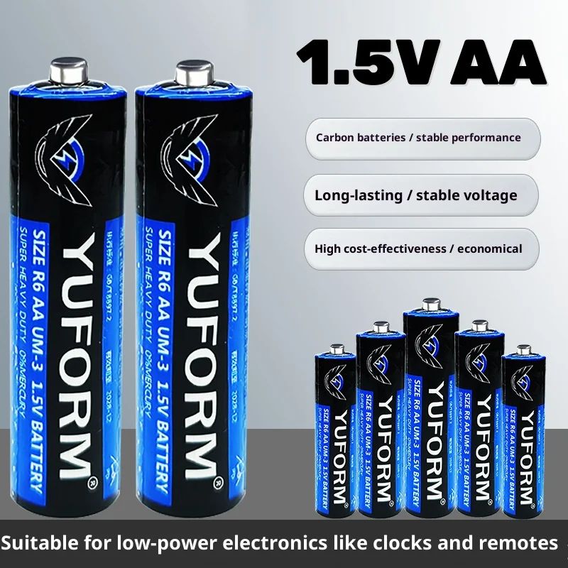 

High Power 1.5V AA Zinc Carbon Batteries Long-Lasting for Clocks Remote Toys Flashlights Home Office Essentials LR6 R6 Packs