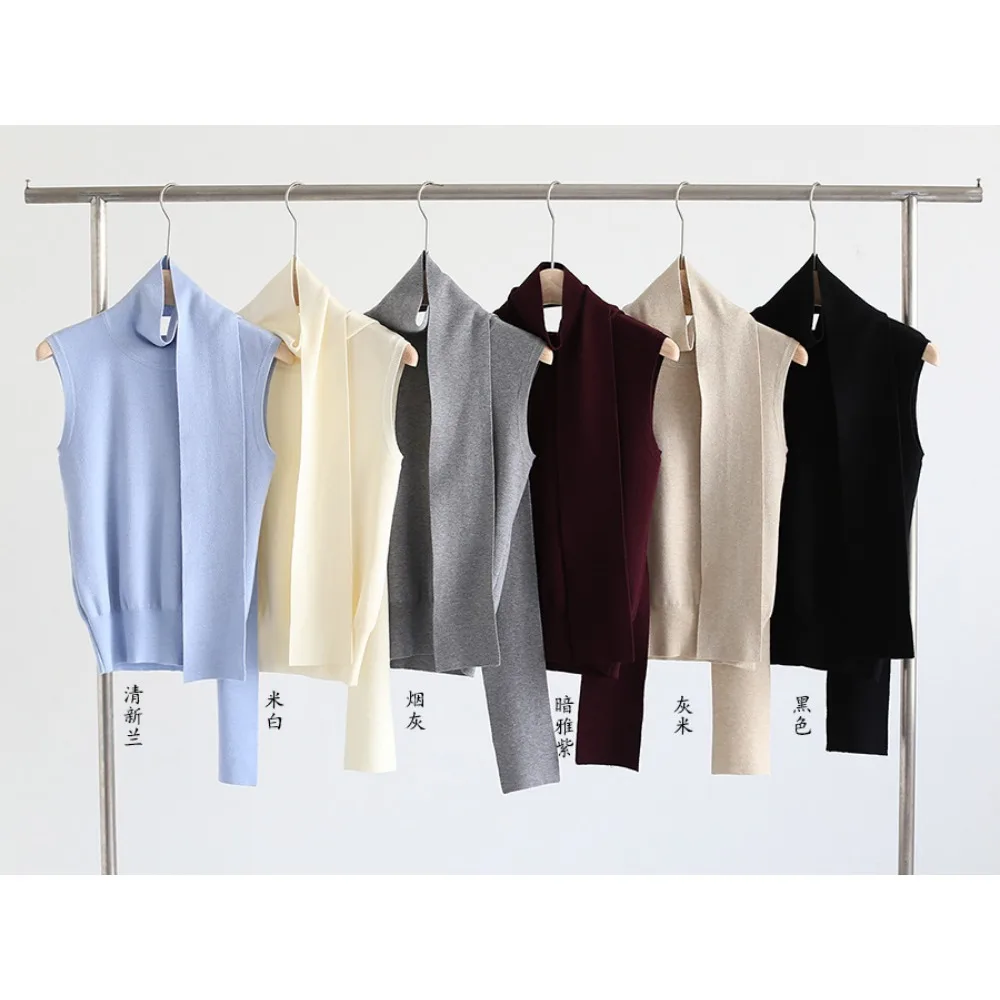 Women's New Autumn Winter Knit Sleeveless Turtleneck Tank Top Soft Fabric Trendy  Fit Solid Color Fashion Camis Knitted Sweater