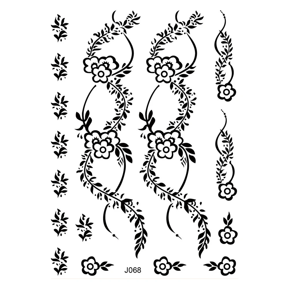 Black Henna Sticker Waterproof Temporary Tattoos for Women Body Art Henna Design Stickers for Hand Flower Mehndi Tatoo Fake