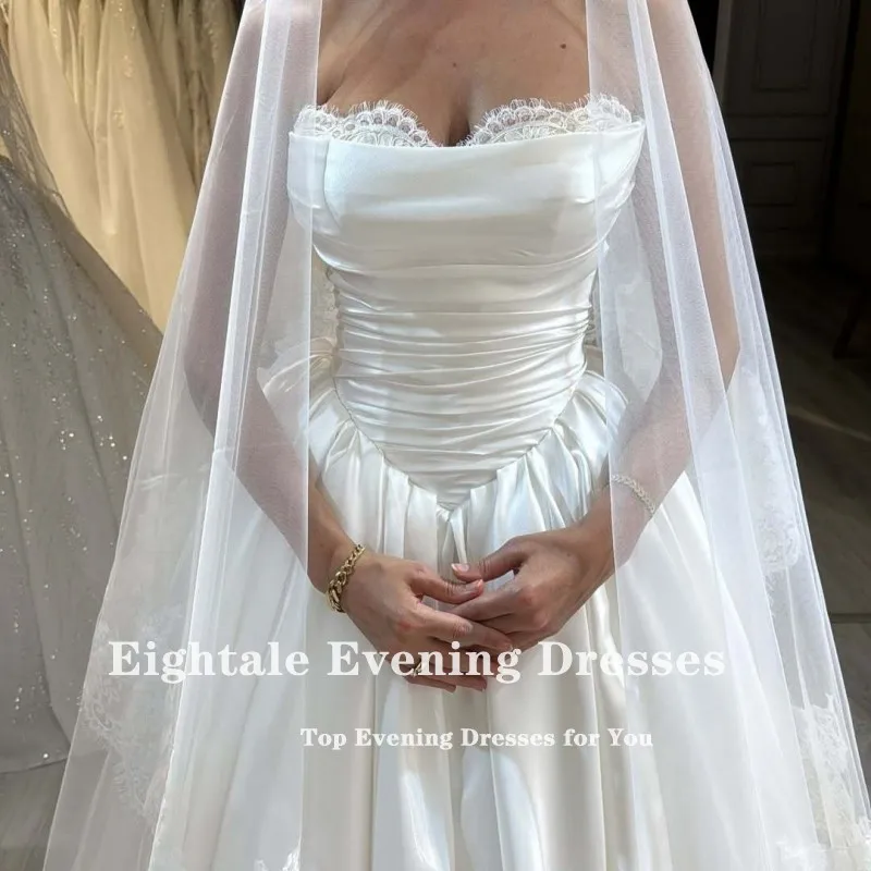 فساتين زفاف عربية Eightale على شكل قلب مخصصة على شكل حرف A من الساتان ذيل محكمة فساتين زفاف فيستدوس دي نوفيا