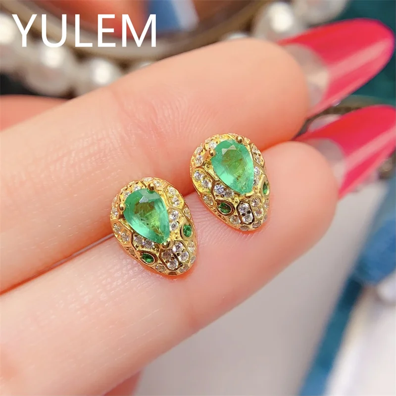 YULEM Natural Emerald 4x6mm Silver 925 for Women Daily Wear Water Drop Design Fine Jewelry