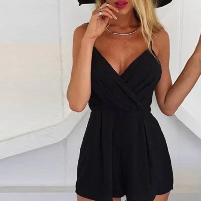 

Women's jumpsuit summer new V-neck strap sexy casual loose fitting waist jumpsuit playsuit womens clothing