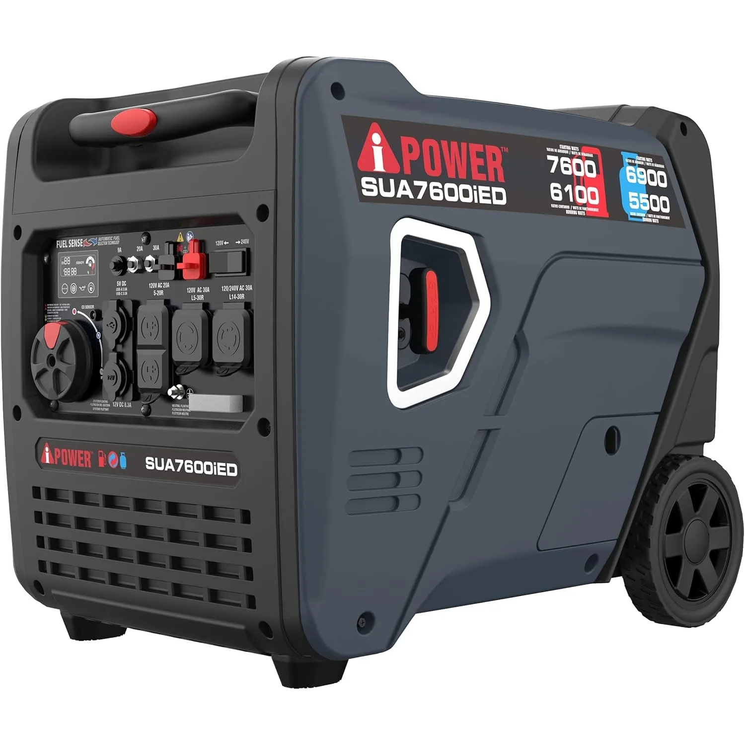 

Portable Inverter Generator, 7600W Dual Fuel Electric Start RV Ready, EPA & CARB Compliant CO Sensor, With Telescopic Handle