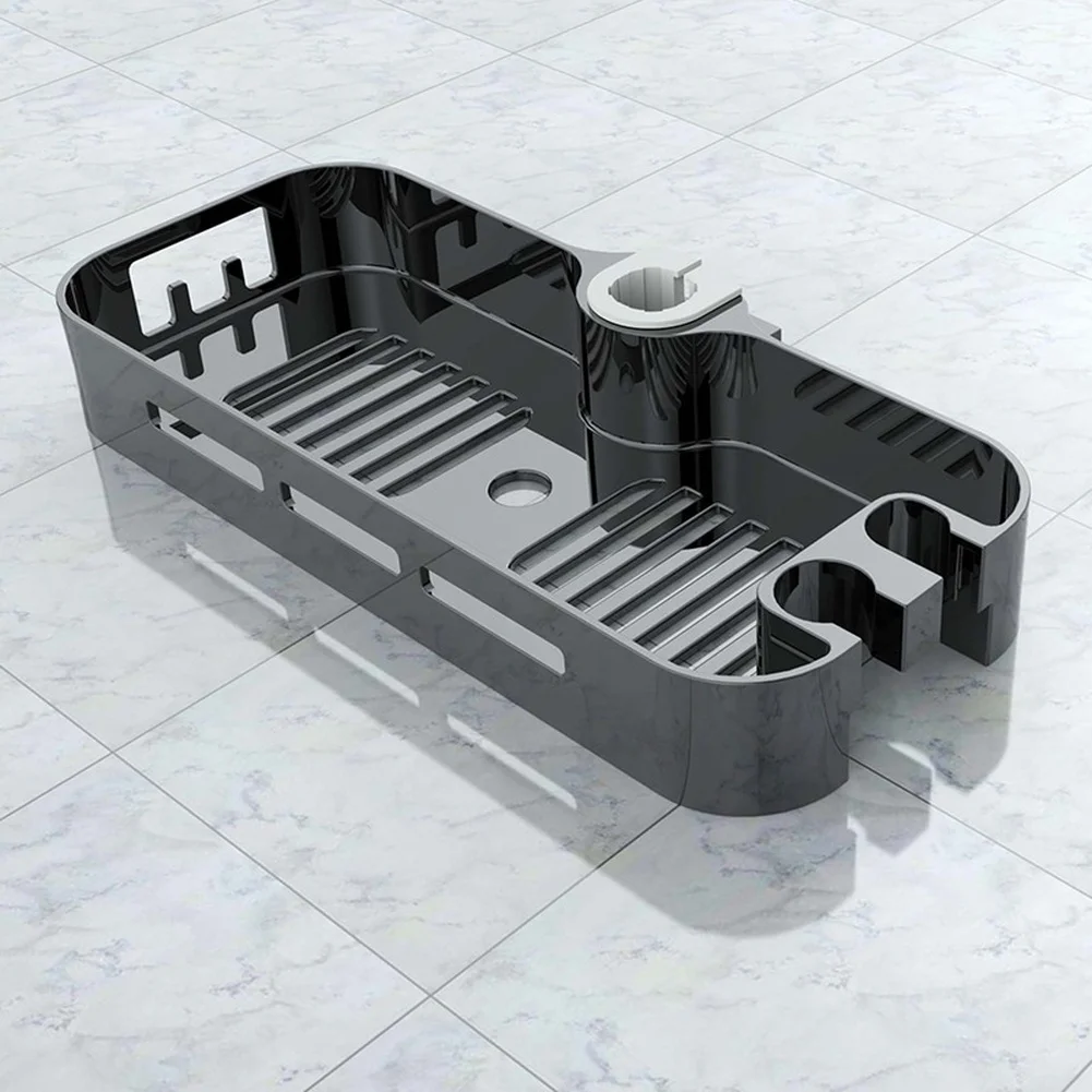 Square Matte Black Shower Soap Dish No Drill Mount Bathroom Organizer with Holder Compatible with 22mm 24mm 25mm Rods