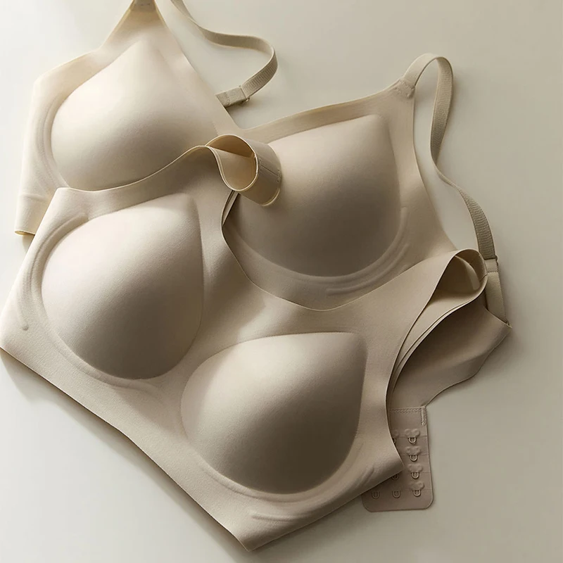 高品質ジェルラテックスパッドカップ女性用ランジェリーセットシームレスインビジブルリキッドファンデーションソフトサポート通気性ブラ
