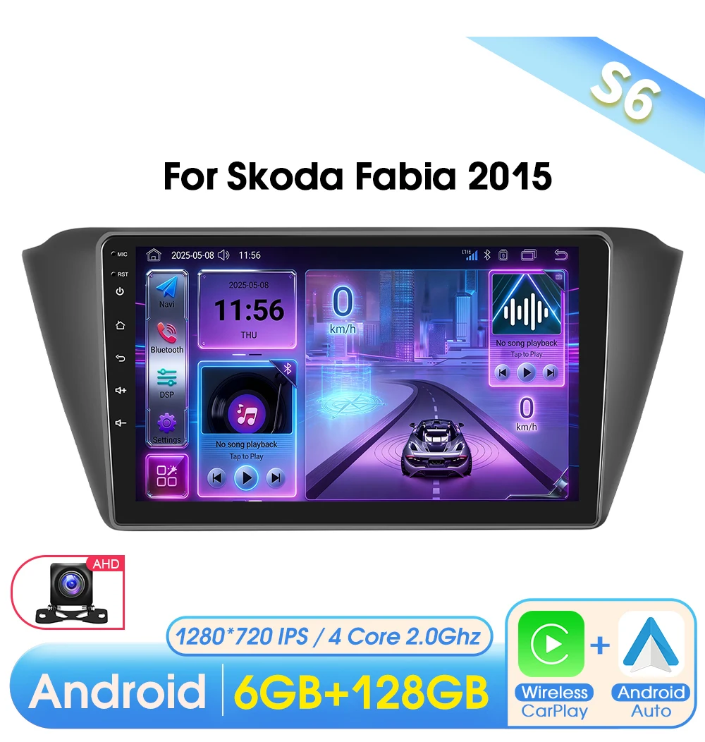 Podofo CarPlay Android Radio voor Skoda Fabia 2015 Auto Intelligent Systeem 2 Din GPS Auto Multimedia Speler BT FM - afbeelding 1