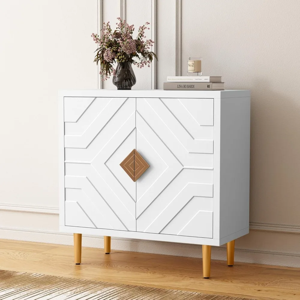 

Storage Cabinet with 2 Doors, Accent Cabinet with Decorative Embossed Pattern Doors, Buffet Cabinet Sideboard for Living Room