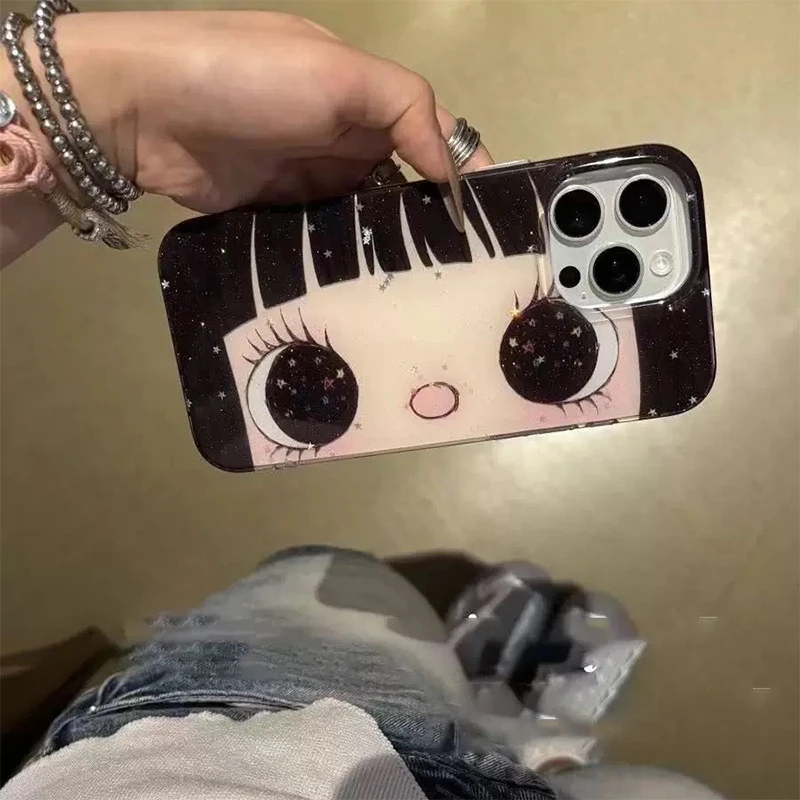 Big Eye Comic Girl Lovely Phone Case for iPhone 17 16e 16 15 14 13 12 11 Pro Max X Xs XR XSMax 8 7 6 6s Air Plus Feather Texture - náhled 4