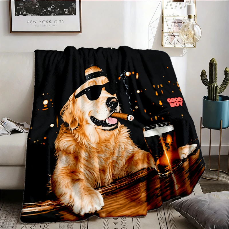 Golden Retriever Drinking Beer Graphic Flannel Blanket, Sarcastic Dog Meme Flannel Blanket, Golden Retriever Lovers Gift