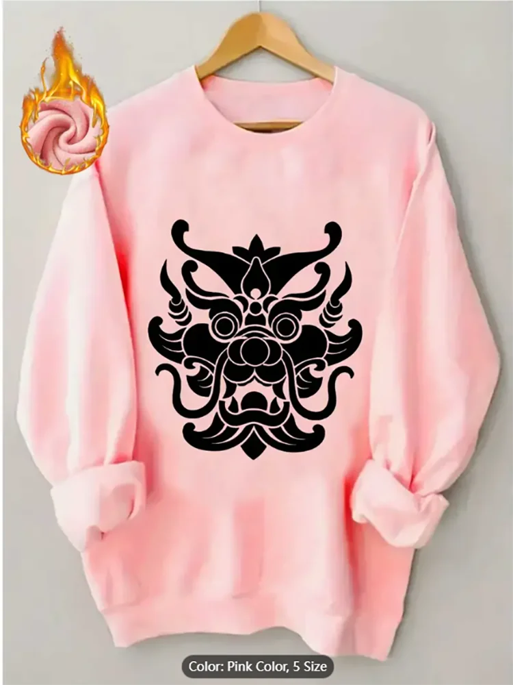 Sudadera para mujer con estampado gráfico de cabeza de dragón, forro polar, informal, de gran tamaño, para amantes del estilo cultural, algodón puro