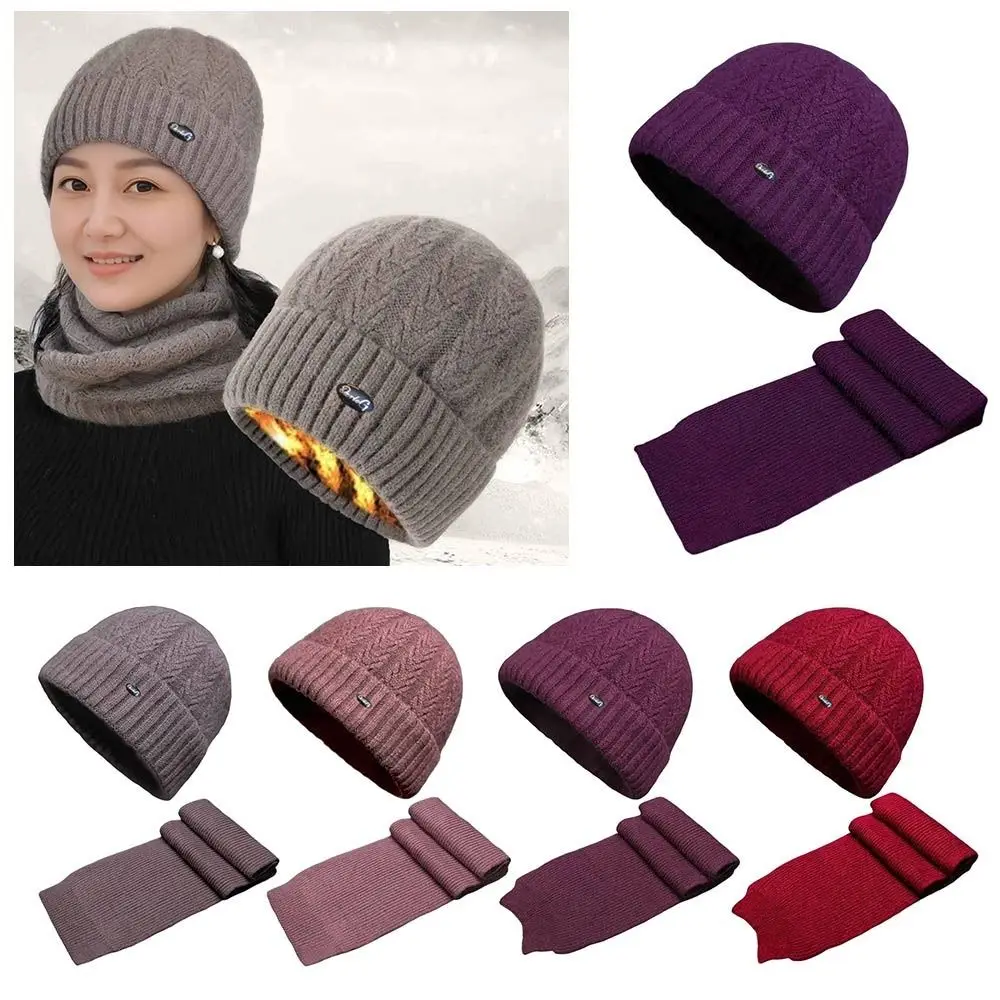 Zimowy zestaw dla kobiet: wiatroodporna czapka dla mamy w średnim wieku, ocieplana czapka beanie z kominem, szalik, ciepła czapka i szalik na zimę.