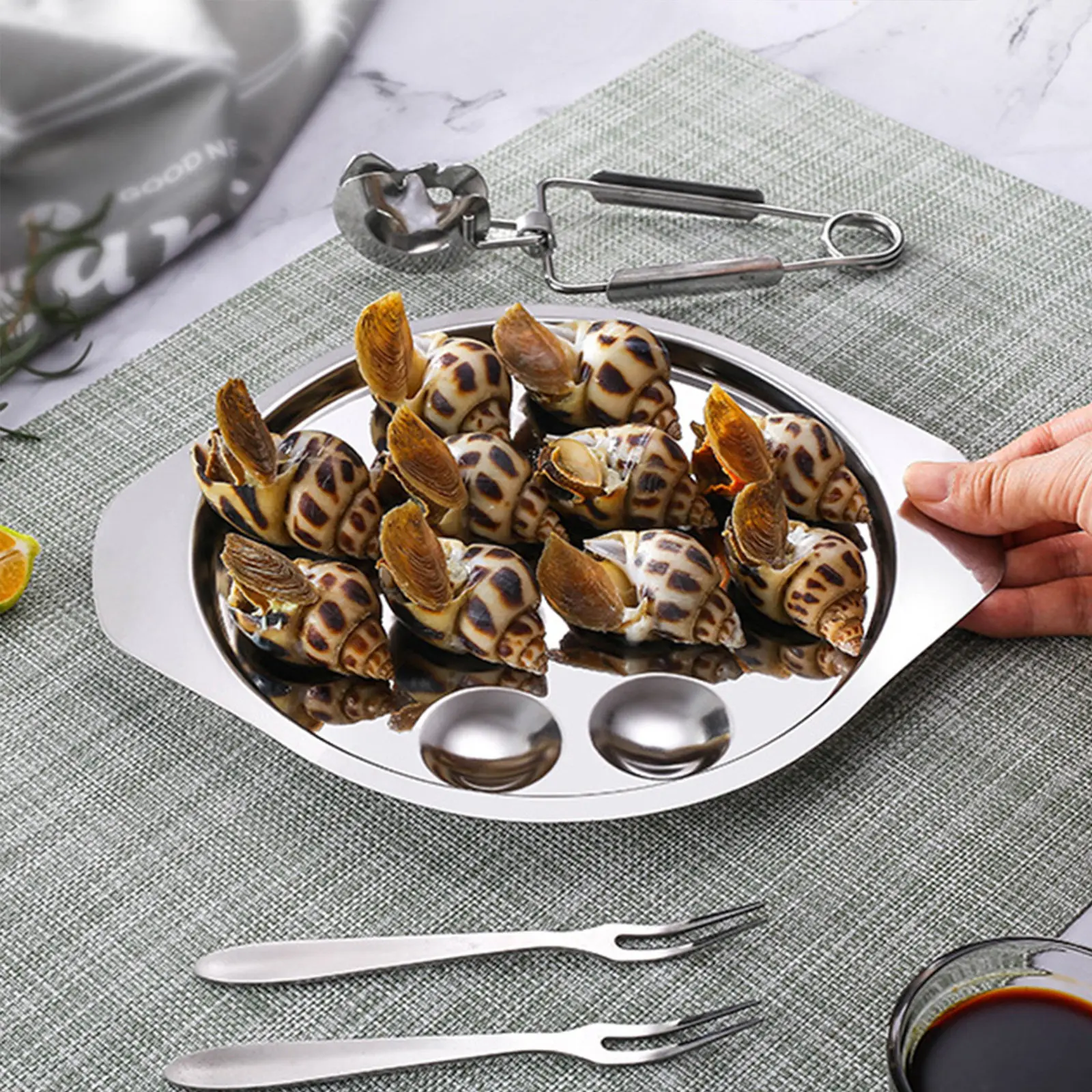 2Pcs Stainless Steel Escargot Dish Set 12-Hole Snail Baking Dish Dishwasher Safe Oven Safe Conch Shellfish Holder Serving Plate