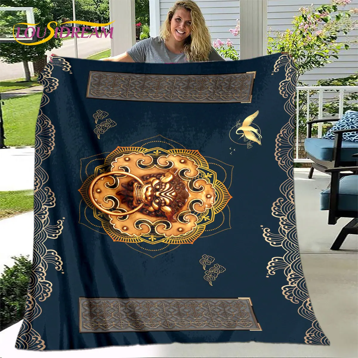 ثلاثية الأبعاد بطانية النمط الصيني الكلاسيكي ، الفانيلا بطانية رمي بطانية ، بطانية دافئة للمنزل غرفة المعيشة غرفة نوم سرير أريكة نزهة طفل