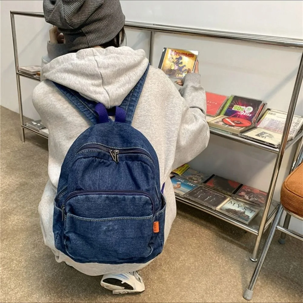 

Y2K Denim Backpack Street Style Japanese Style Vintage Handbag Shopping Bag Large Capacity Solid Crossbody Bag Women&Men