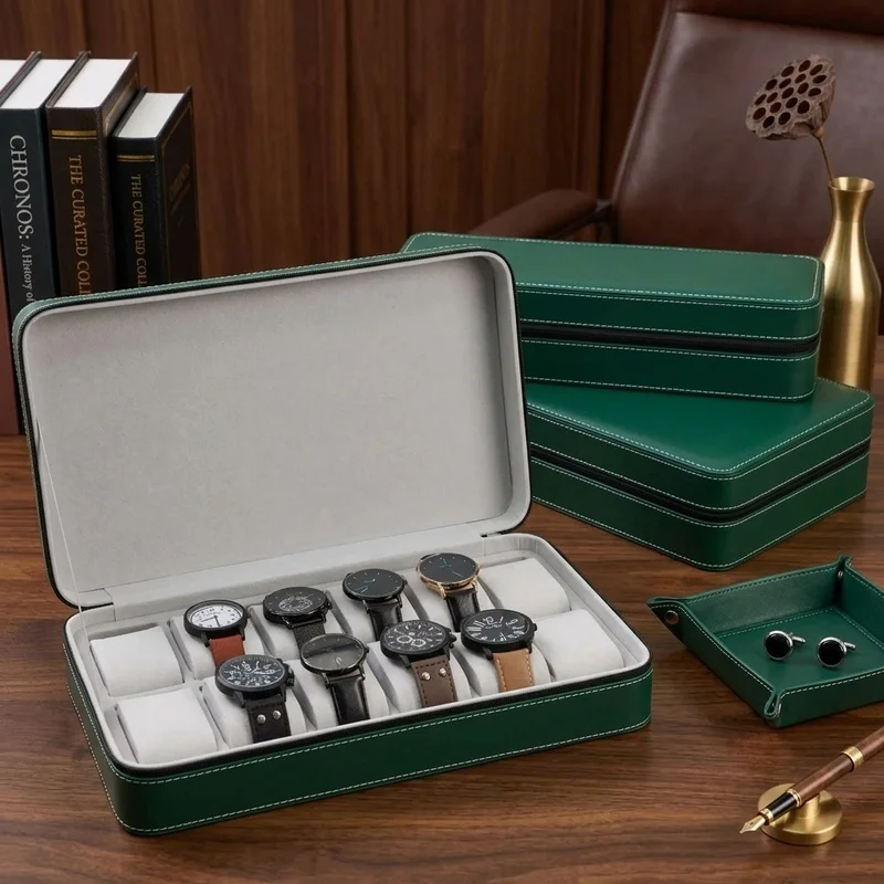 6/10/12 Slot Portable Watch Storage Box, Zipper Travel Organizer, Classic Multifunctional Watch Display Case for Men Women