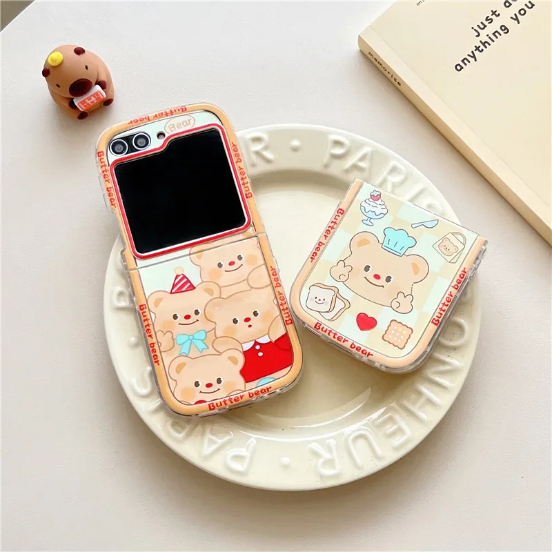 เคสโทรศัพท์ลายหมีสีเหลืองน่ารักสำหรับ Samsung Galaxy Z flip 6 5 4 3ฝาหลังป้องกันสำหรับ ZFlip4 ZFlip5 ZFlip6เคสผิวนอก