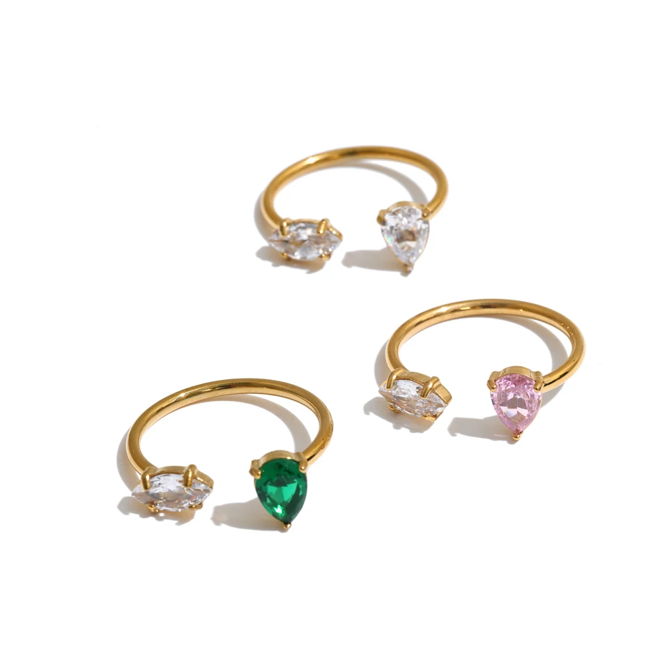 Yhpup Edelstahl-Tropfenring mit Kubischem Zirkonia, Antiallergisch, Zierlich, Beliebte Neuheiten, Größenverstellbarer Schmuck – Detail 3
