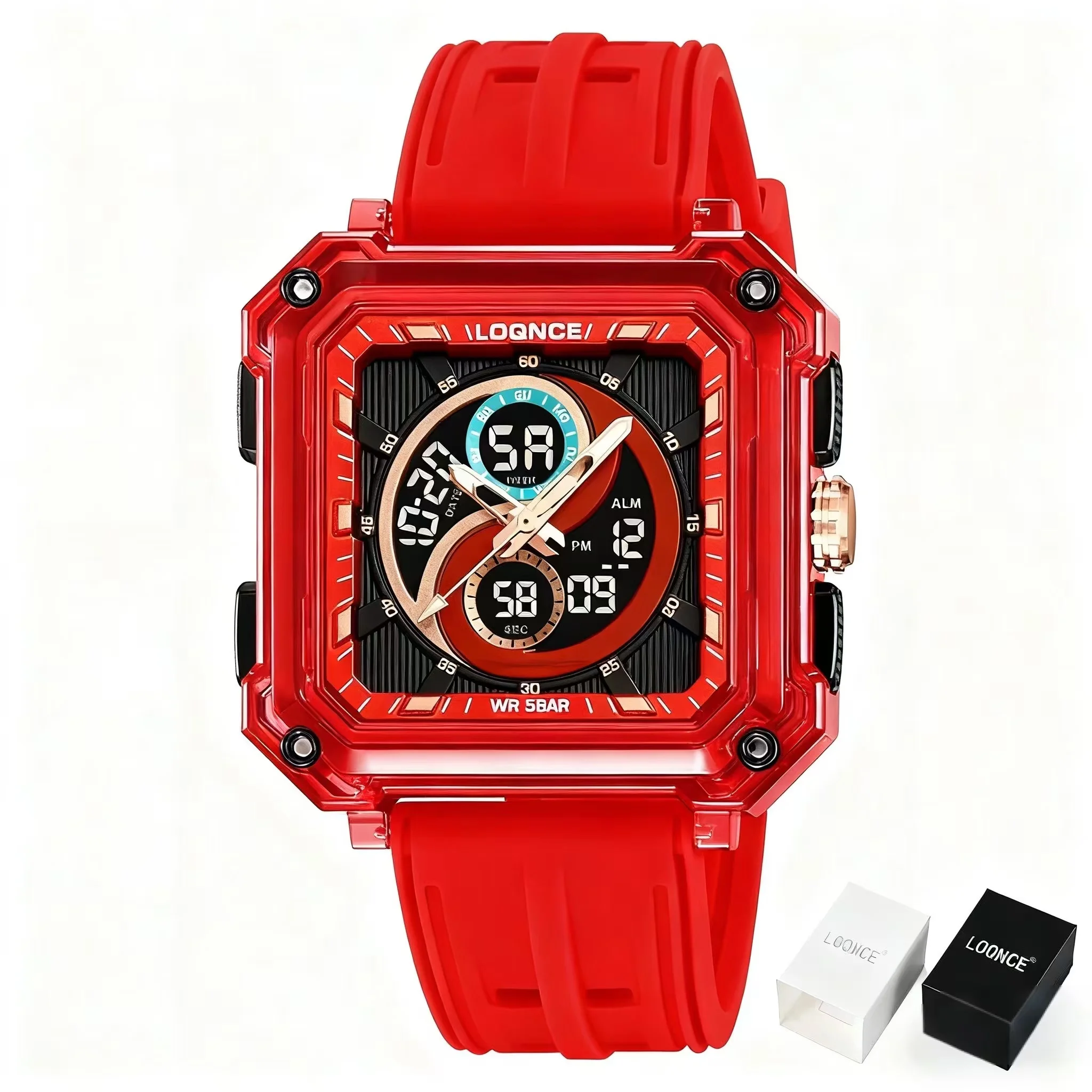 

Мужские часы LOQNCE 98009, многофункциональные, спортивные, водонепроницаемые (50 м), с двойным дисплеем, светодиодной подсветкой, для отдыха и учебы, электронные.