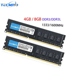 Tecmiyo-黒いデスクトップRAM,ddr3,ddr3l,8gb,4gb,1.35v,1.5v,pc3,1600, 1333