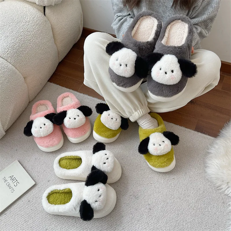 Sanrio Cute Pachacco Winter House Slippers Warm Cotton Shoes Lovely Cartoon Dog Indoor Bedroom Women Men Lovers Couple Slippers