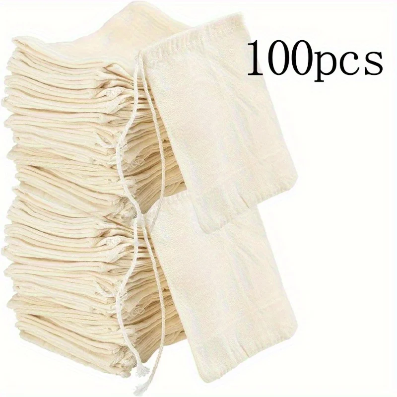 100 Pack Linen Drawstring Bags with Secure Closure Natural Fabric Storage Bags Jewelry Organizer Pouch Reusable Storage Sacks