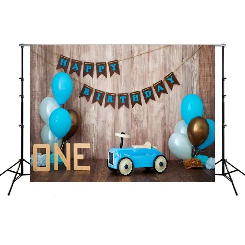 

Car Balloon Flags Blue Theme Portrait Photography Backdrop One Year Birthday Party Photo Background Vinyl Photocall Booth Props