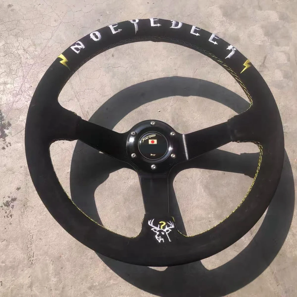 350MM Racing Drift "NO EYE DEER" Suede Leather Steering Wheel Full Speed Rally Deep Dish Car Sport NO IDEA JDM Steering Wheel