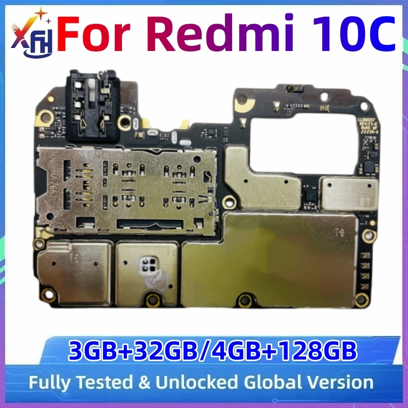 64GB 128GB Unlocked Mainboard MB For Xiaomi Redmi 10C Motherboard PCB Module Original Logic Board With Full Chips