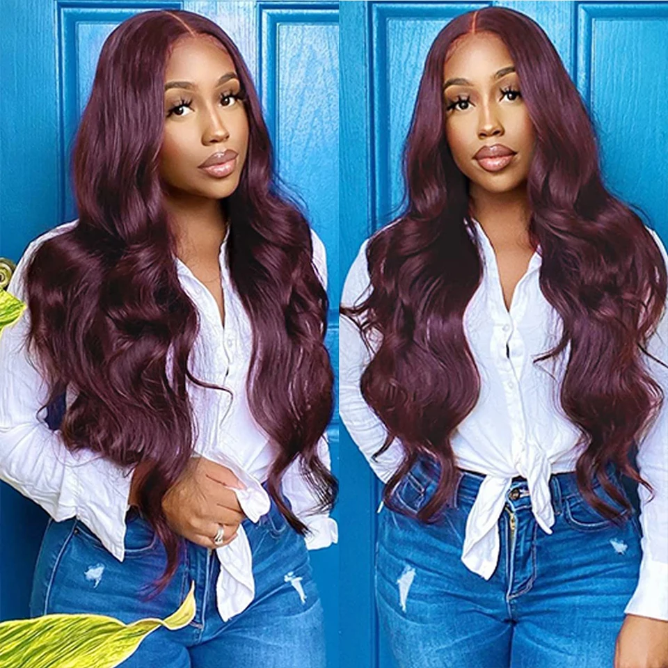 13x4 Body Wave Lace Front Wigs Human Hair 200% Density Purple Wigs Body Wave for Women HD Transparent Lace Front Wigs Human Hair