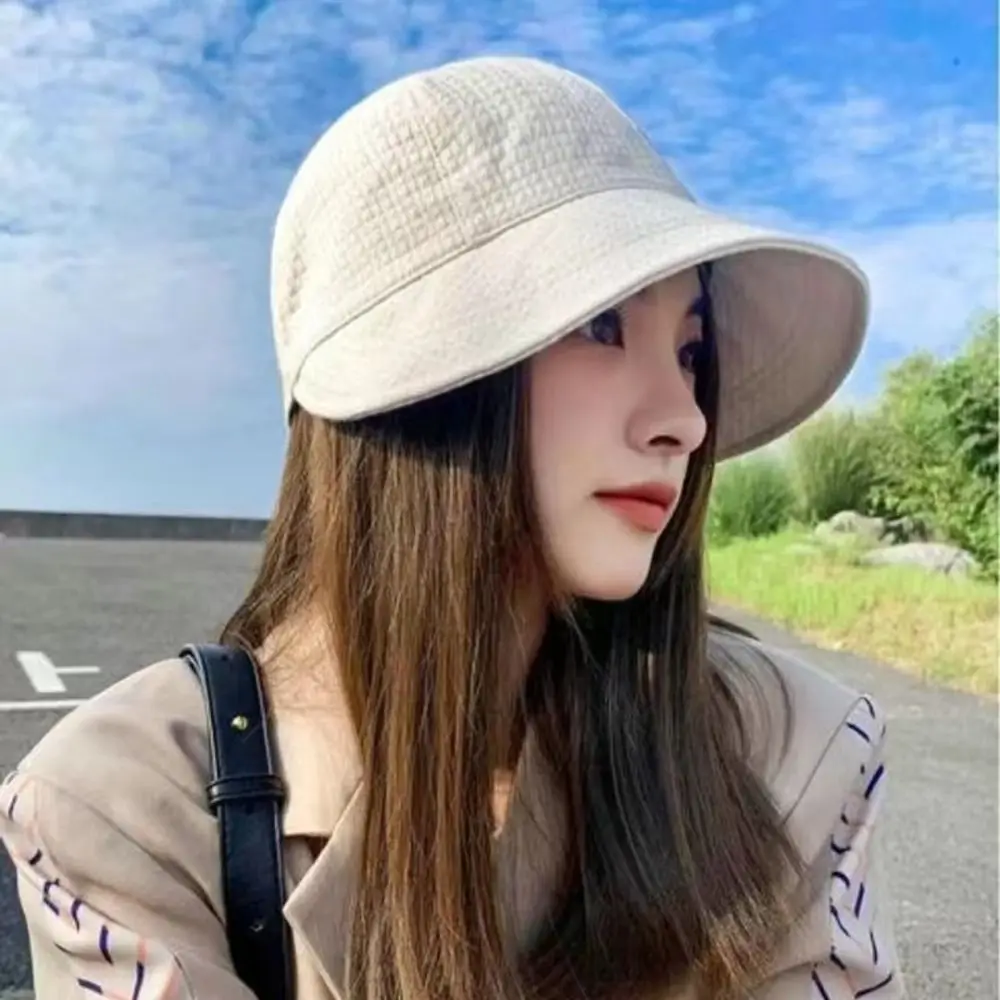 Fashion Waffle Sun Hat Wide Brim Foldable Beach Cap Adjustable Anti-UV Peaked Cap Summer