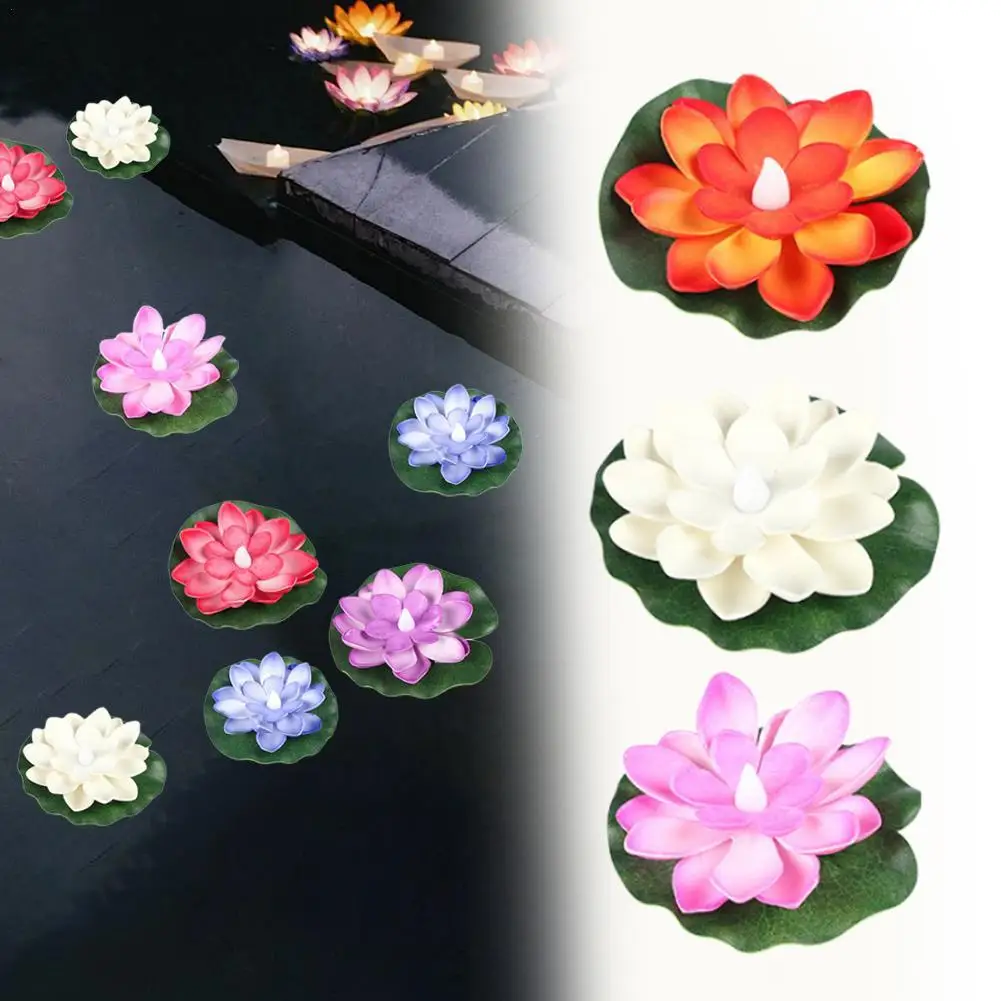10x4cm LED Lotus Night Lamp Battery Powered Artificial Flower Floating Induction Lotus Lamp Light Waterproof Garden Decor