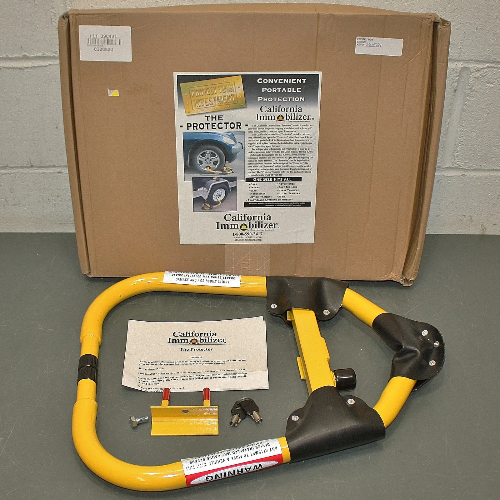 

Противоугонный замок для колес California CI00520, для автомобилей, шин и прицепов, желтый стальной