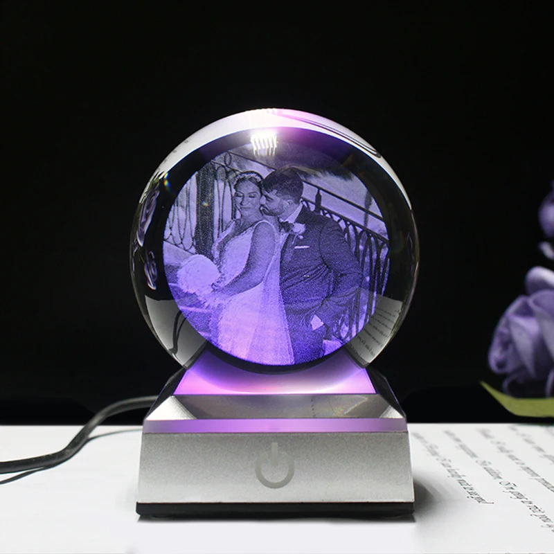 Photo Text Personalized Crystal Ball 2D Laser Engraving Pets Baby Family Picture Customized Glass Sphere Souvenir Birthday Gifts