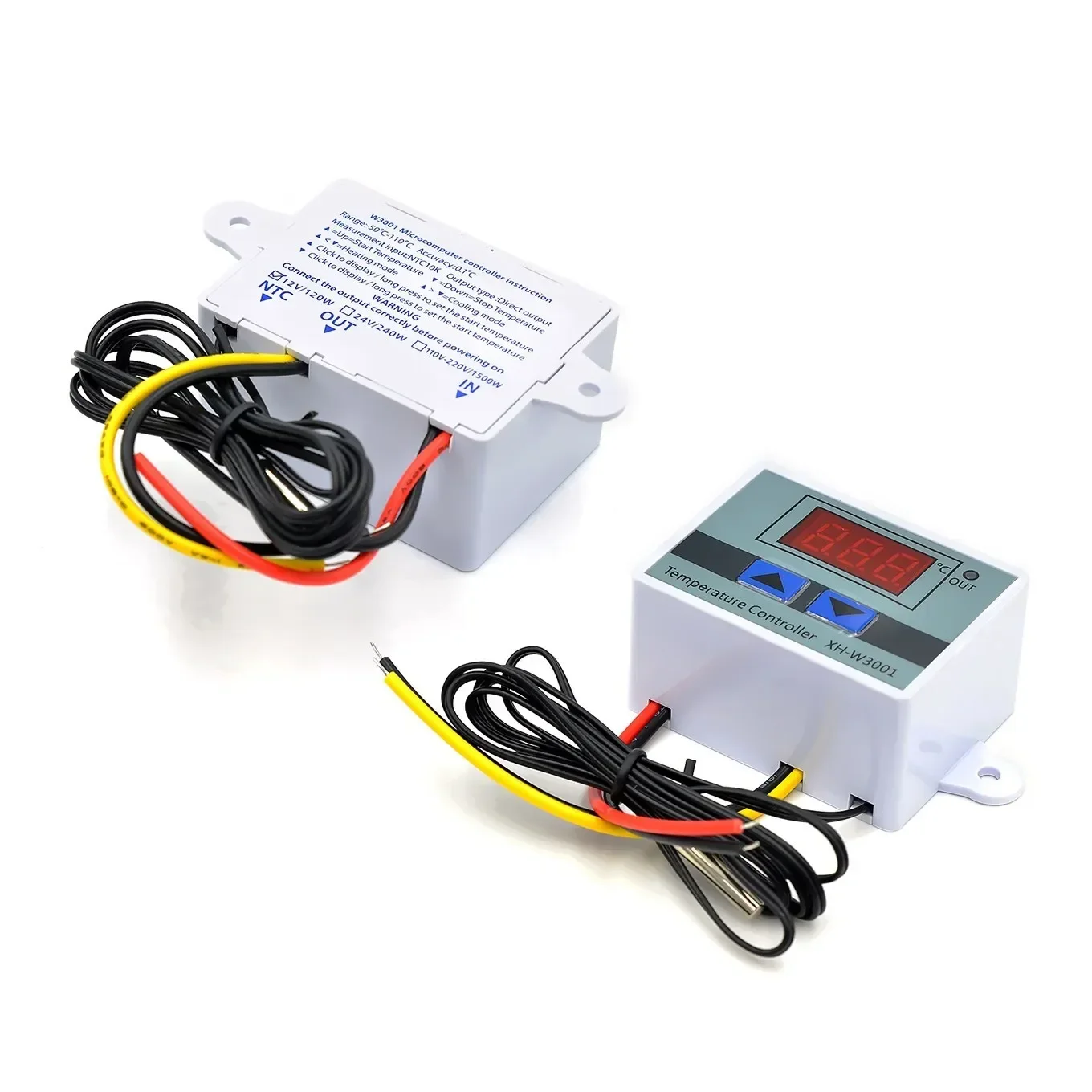 1-10PCS 10A 12V 24V 220VAC Digital LED Temperature Controller XH-W3001 for Arduino Cooling Heating Switch Thermostat NTC Sensor