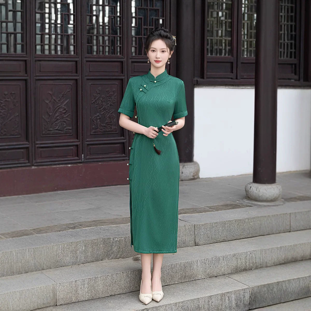 Cheongsam Sexy de manga corta para mujer, Qipao elegante, suelto, tradicional china, vestido largo de fiesta de noche, Vestidos de talla grande 4XL