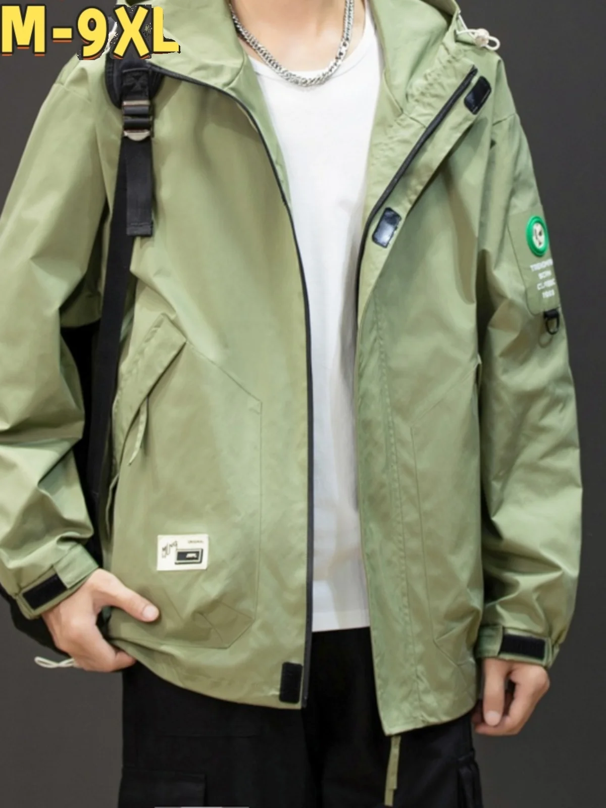 

Men's 9XL Spring Autumn Waterproof Hooded Jaet Casual Outdoor Workwear Polyester Fabric Stand Fit Long Sve Zipper Clo...