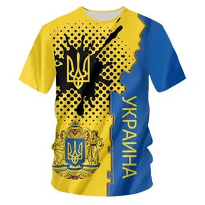 Ukrainian Flag Summer Printing Fashion New Men\'s And Women\'s Street Culture Casual Slim Vintage 0-Neck Short Sleeve T-shirt Tops