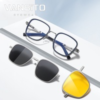 VANSITO Design Metal Three-in-one Square Frame Magnetic Durable Double Bridges Men Polarized Sunglasses
