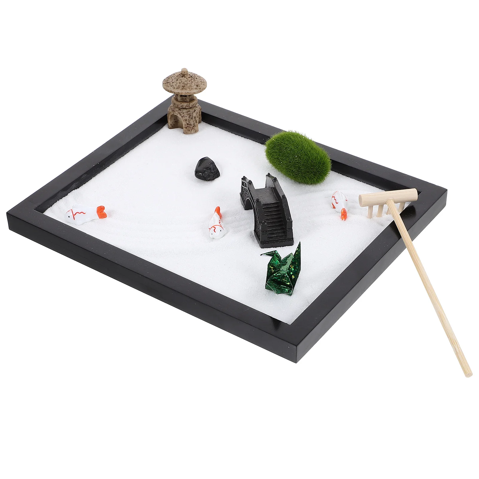 Mini Sandbox Kit Black Sand Table For Desktop Zen Garden Miniature Landscape Meditation Decor Fidget Home Desk Accessory