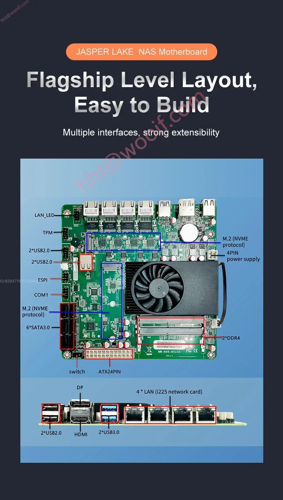 N5105 اللوحة الأم الصناعية NAS اللوحات الأم 4 النوى 4 المواضيع معالج الطاقة المنخفضة 4x2.5G i225 شبكة 2 M.2 فتحة 6xSATA DP HD