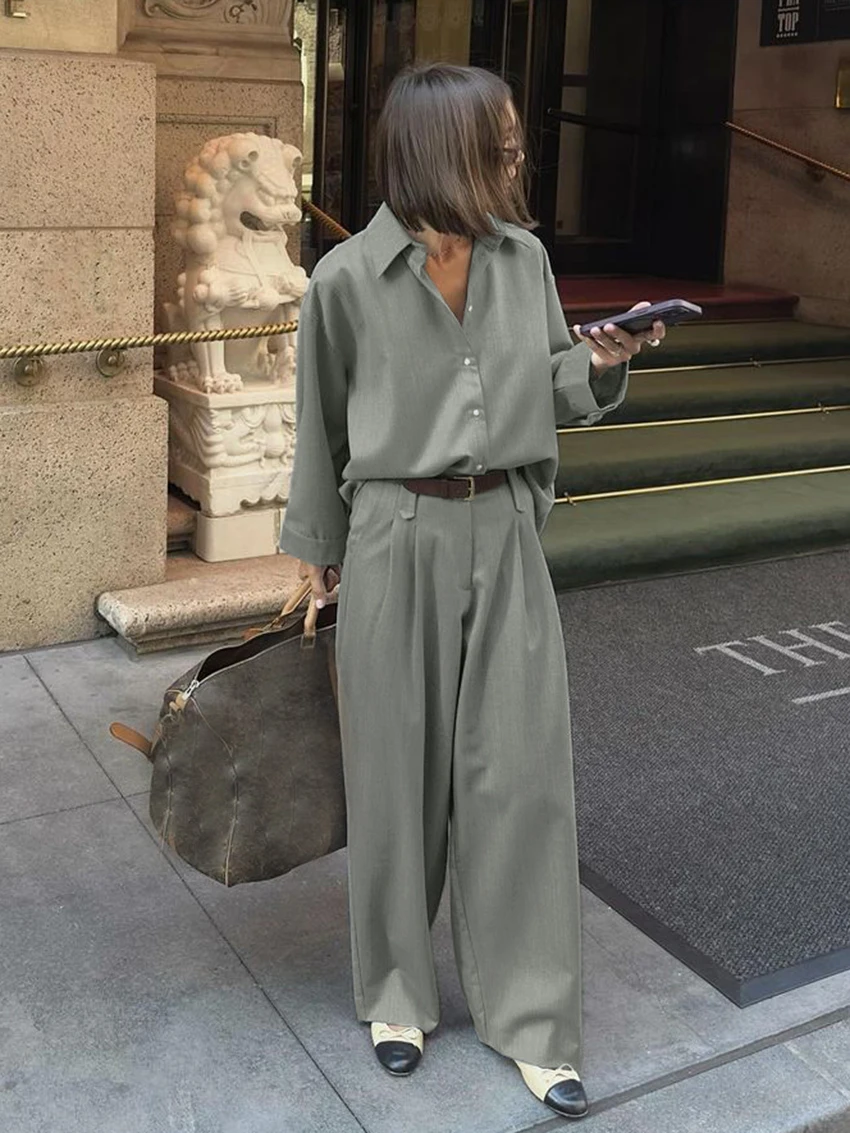 

Marthaqiqi свободные женские ночные рубашки костюм с отложным воротником пижамы с длинными рукавами брюки повседневная женская ночная рубашка комплект из 2 предметов