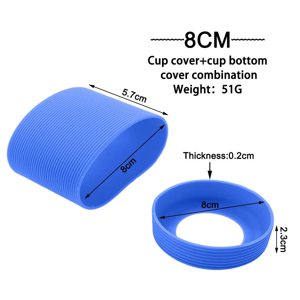 2Pc/Set 8cm 15 Colour Threaded Soft Silicone Cup Sleeve And Bottom Suit Heat Insulated Anti Slip Good Toughnes Odorless  Elastic