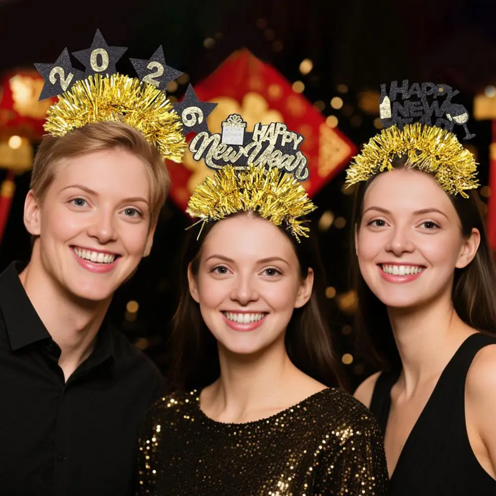 Opaska na głowę na Nowy Rok 2026 z numerem, czarno-złotym wzorem z cekinami, dekorowana wstążką, rekwizyt symbolizujący jedność drużyny, Główna Lenta