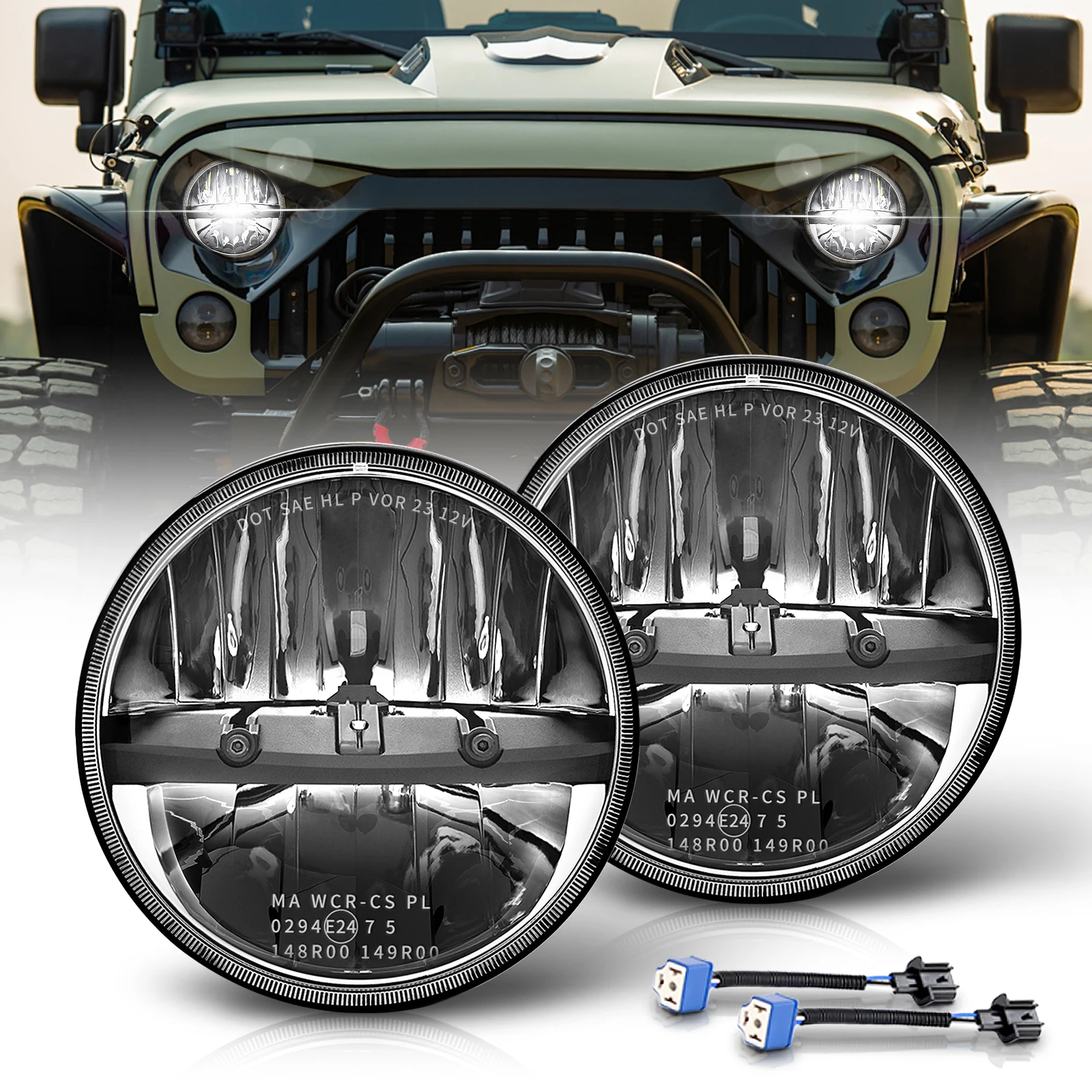 UNISHINE 7-Zoll LED-Rundscheinwerfer 6000K Auto-Fahrlicht Fern-/Abblendlicht 75W Superhell E9 für Wrangler JK TJ LJ Offroad 4X4 12V Geländeeinsatz